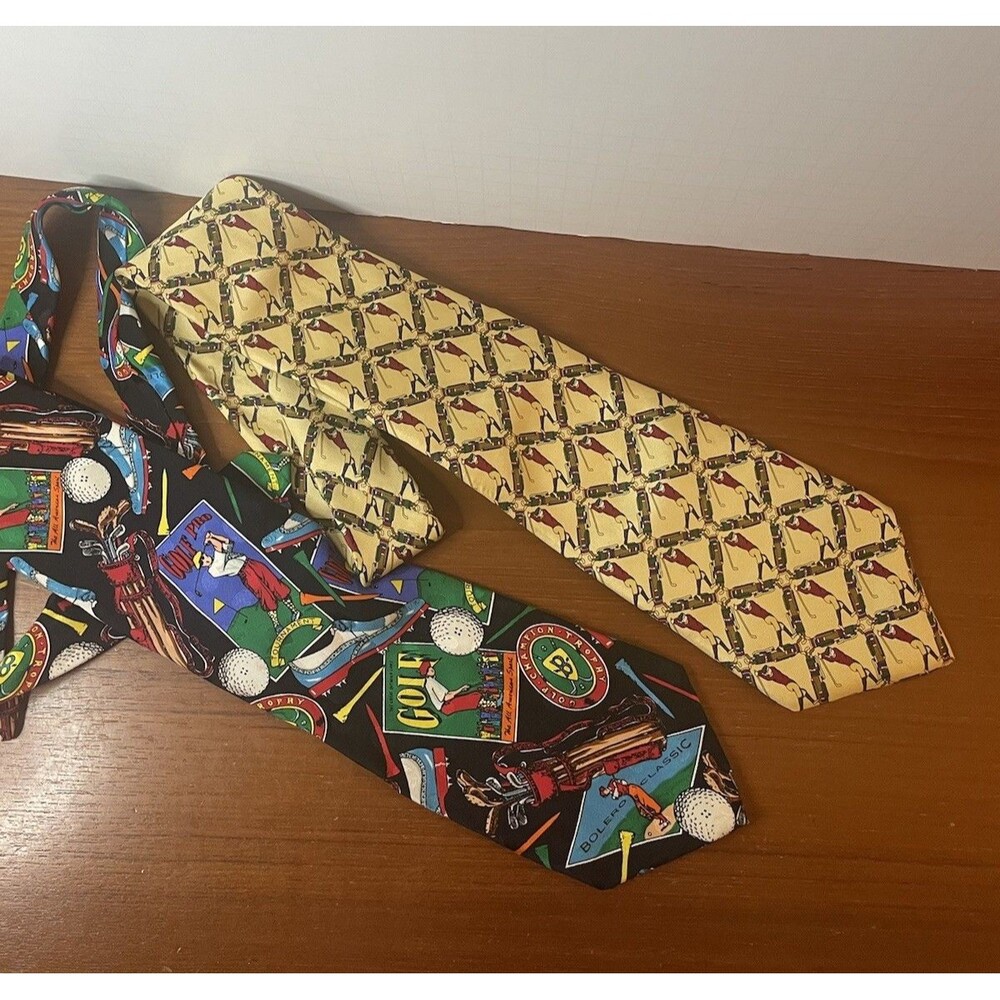 Lot of 2 Vintage Tommy Hilfiger Golf Themed Italian Silk Mens Neck Ties